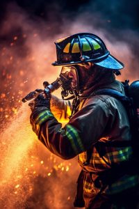 bomberos estan luchando manguera extintor incendios ai generativo